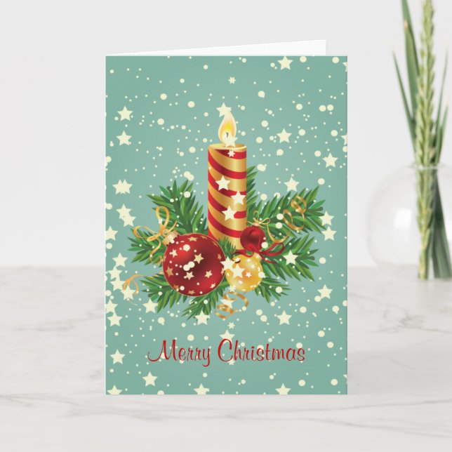 Cute Christmas Candle And Sparkles Holiday Card (Front)
