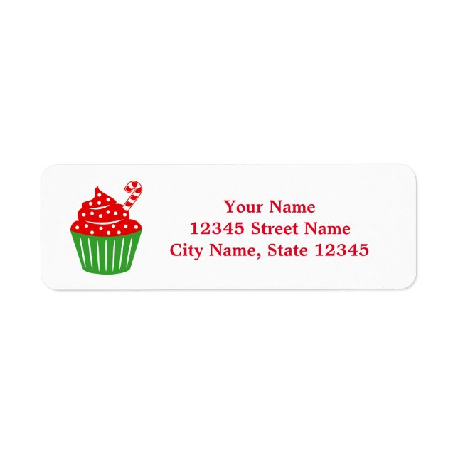 Cute Christmas candy cane cupcake  return address (Front)
