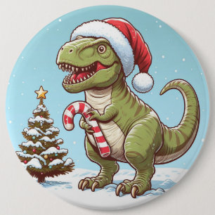 Cute Christmas candy cane dinosaur 6 Inch Round Button