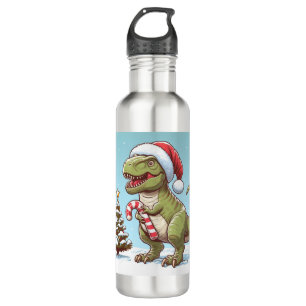 Cute Christmas candy cane dinosaur 710 Ml Water Bottle