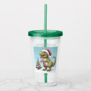 Cute Christmas candy cane dinosaur Acrylic Tumbler
