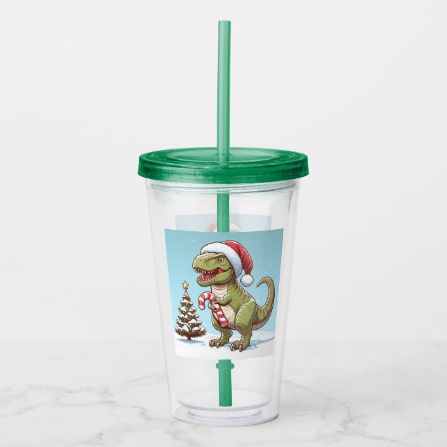Cute Christmas candy cane dinosaur Acrylic Tumbler (Front)