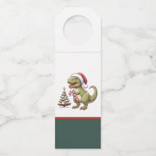Cute Christmas candy cane dinosaur Bottle Tag