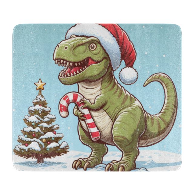 Cute Christmas candy cane dinosaur Cutting Board (Front)