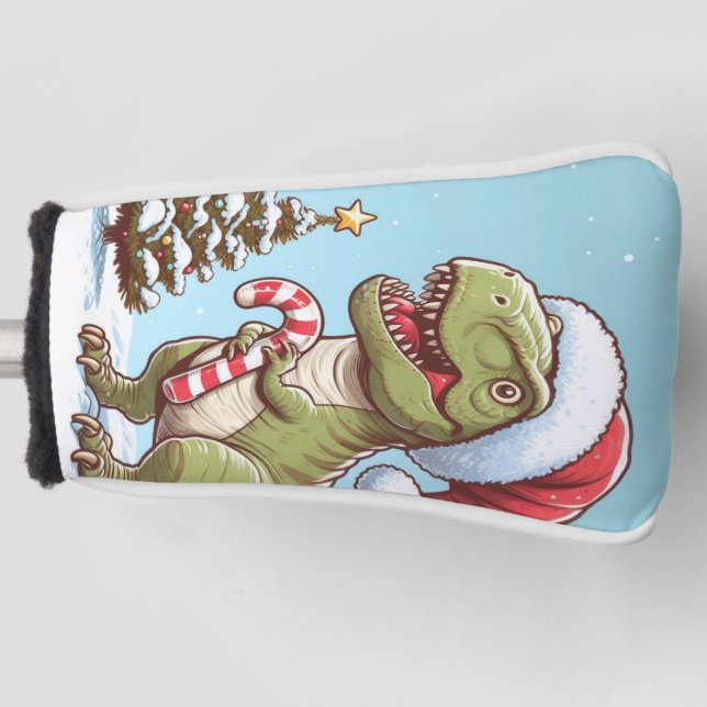 Cute Christmas candy cane dinosaur Golf Head Cover (Front)