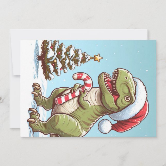 Cute Christmas candy cane dinosaur Holiday Card (Front)