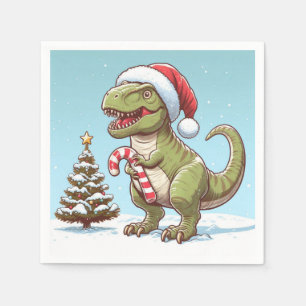 Cute Christmas candy cane dinosaur Napkin
