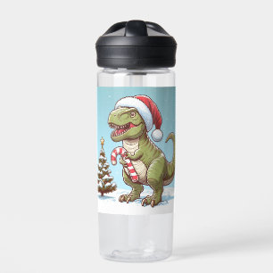 Cute Christmas candy cane dinosaur Water Bottle