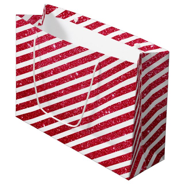 Cute Christmas Candy Cane Glitter Stripped Pattern Large Gift Bag (Front Angled)