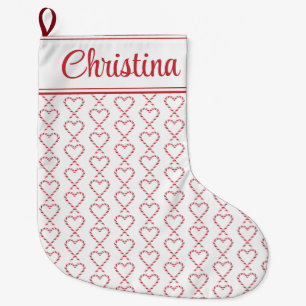 Cute Christmas Candy Cane Hearts Personalized Large Christmas Stocking