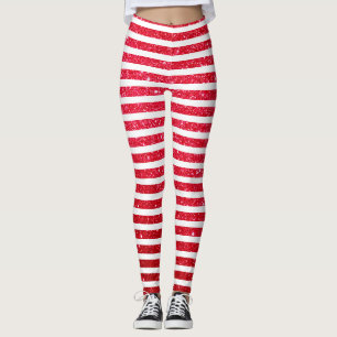 Cute Christmas Candy Cane Holiday Stripped Pattern Leggings