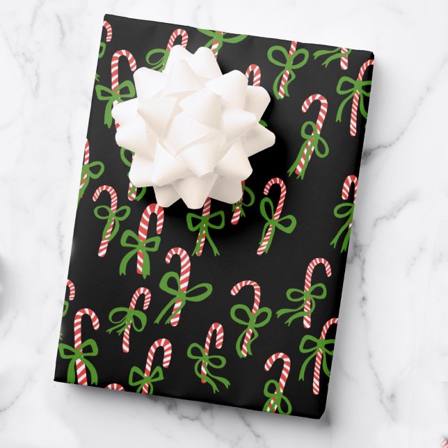 Cute Christmas Candy Canes Xmas Holiday Black  Wrapping Paper Sheet (Cute Christmas Candy Canes Xmas Holiday Black Wrapping Paper Sheets
)