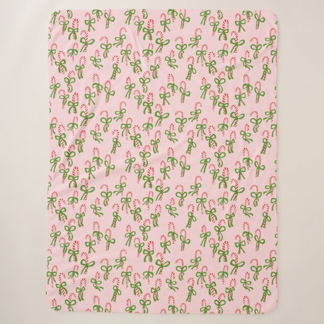 Cute Christmas Candy Canes Xmas Holiday Minty Sherpa Blanket (Front)