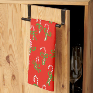 Cute Christmas Candy Canes Xmas Holiday Red Kitchen Towel