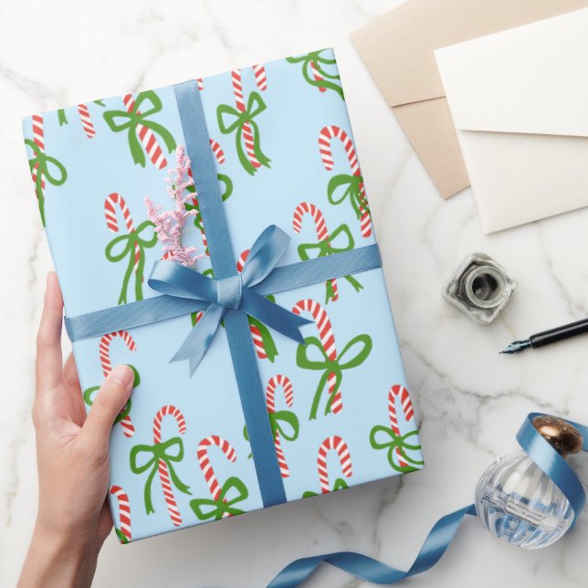 Cute Christmas Candy Canes Xmas Holiday Wrapping Paper (Gifting)