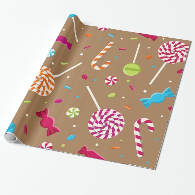 Cute Christmas Candy Pattern Wrapping Paper (Unrolled)