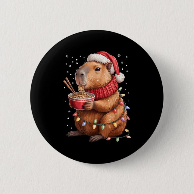Cute Christmas Capybara With Ramen Bowl Holiday Te 2 Inch Round Button (Front)