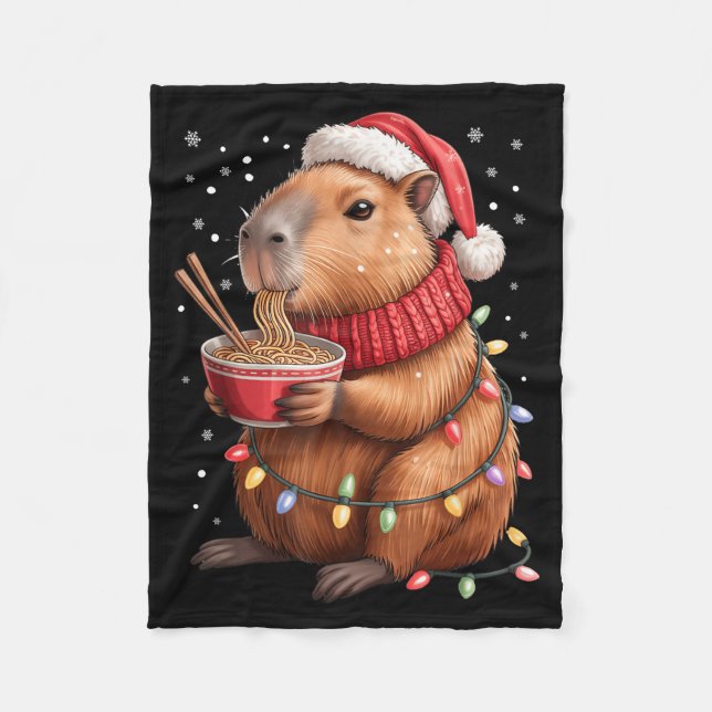 Cute Christmas Capybara With Ramen Bowl Holiday Te Fleece Blanket (Front)