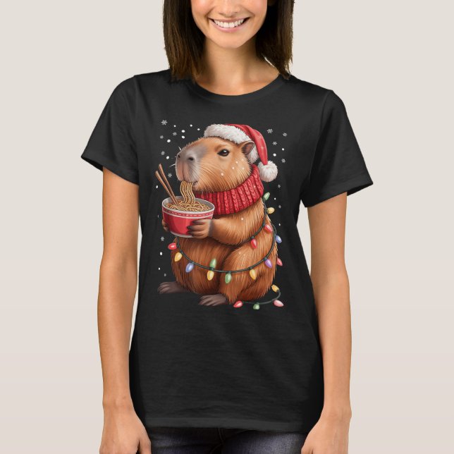 Cute Christmas Capybara With Ramen Bowl Holiday Te T-Shirt (Front)