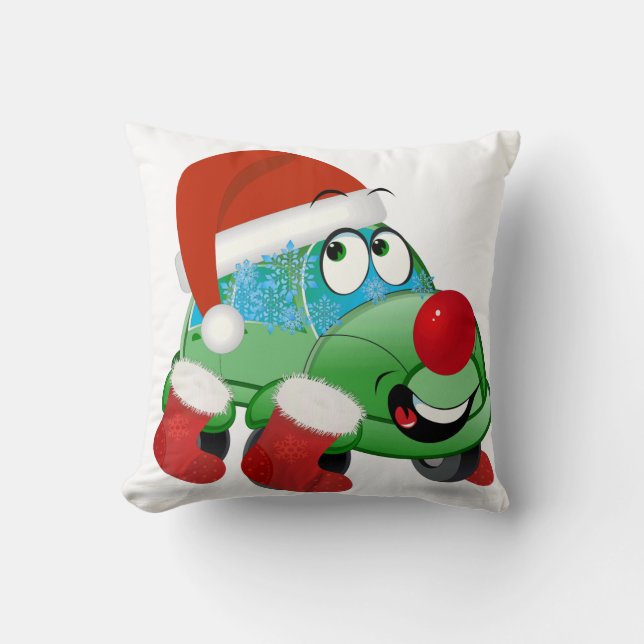 Cute Christmas Car Cartoon Throw Pillow (Front)