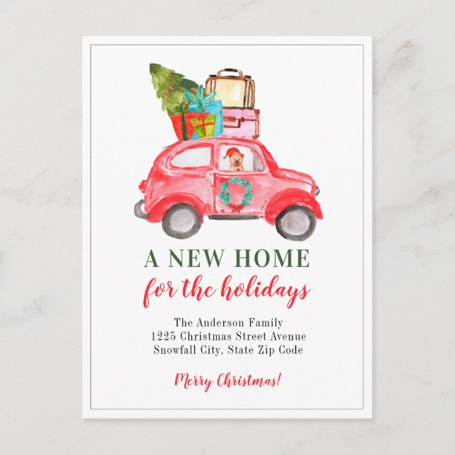 Cute Christmas Car Luggage New Home Holiday Moving Announcement Postcard (Front)