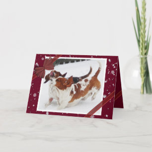 Cute Christmas Card with Basset Hounds in Snow
