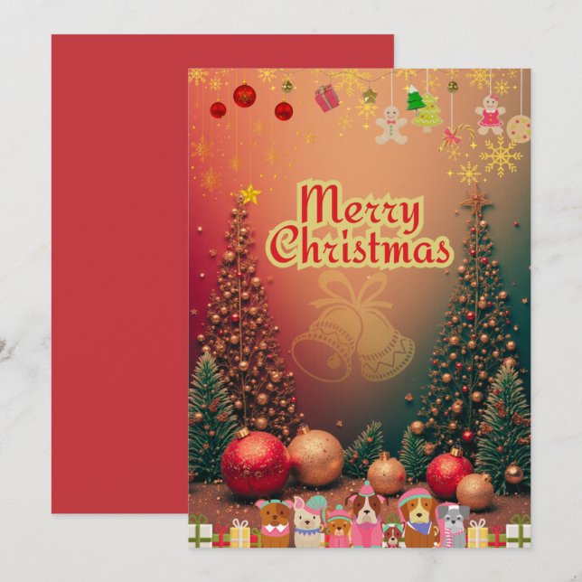 Cute Christmas card with dog illustrations ♡ (Front/Back)