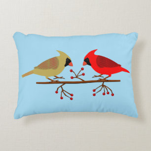 Cute Christmas Cardinals and Red Berries Accent Pillow