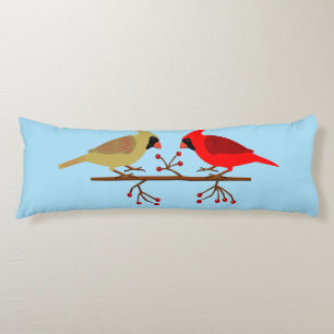 Cute Christmas Cardinals and Red Berries Body Pillow