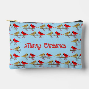 Cute Christmas Cardinals and Red Berries Custom Accessory Pouch
