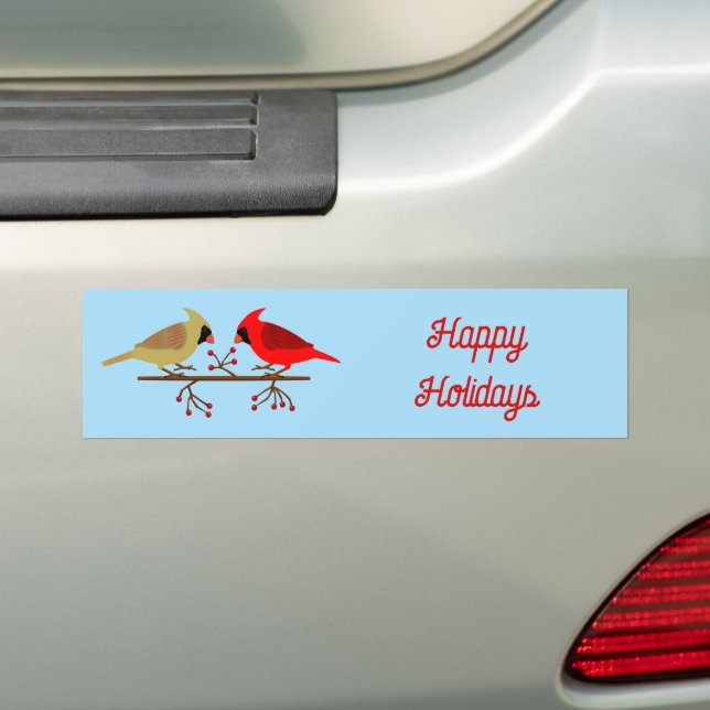 Cute Christmas Cardinals and Red Berries Custom Bumper Sticker (On Car)