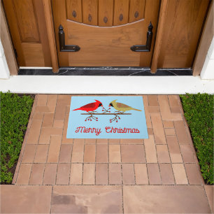 Cute Christmas Cardinals and Red Berries Custom Doormat