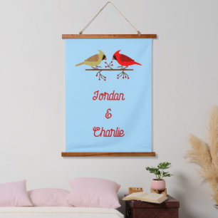 Cute Christmas Cardinals and Red Berries Custom Hanging Tapestry
