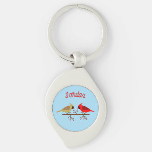 Cute Christmas Cardinals and Red Berries Custom Keychain