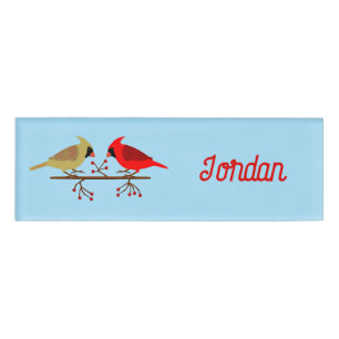 Cute Christmas Cardinals and Red Berries Custom Name Tag