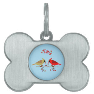 Cute Christmas Cardinals and Red Berries Custom Pet ID Tag