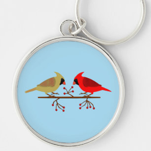 Cute Christmas Cardinals and Red Berries Keychain