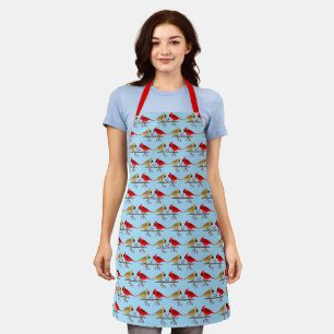 Cute Christmas Cardinals and Red Berries Patterned Apron