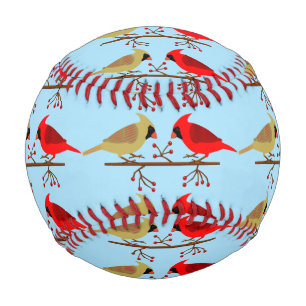 Cute Christmas Cardinals and Red Berries Patterned Baseball