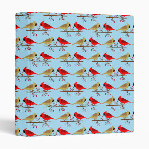 Cute Christmas Cardinals and Red Berries Patterned Binder