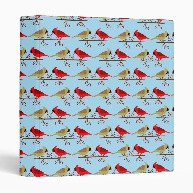 Cute Christmas Cardinals and Red Berries Patterned Binder (Front/Spine)