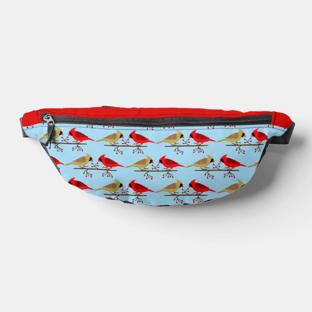 Cute Christmas Cardinals and Red Berries Patterned Fanny Pack (Lay Down)