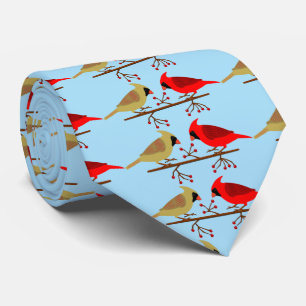 Cute Christmas Cardinals and Red Berries Patterned Tie