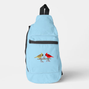 Cute Christmas Cardinals and Red Berries Sling Bag