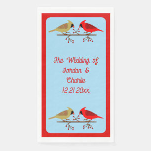 Cute Christmas Cardinals and Red Berries Wedding Napkin