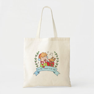 Cute Christmas Carol Boy and Reindeer Doodle Tote Bag