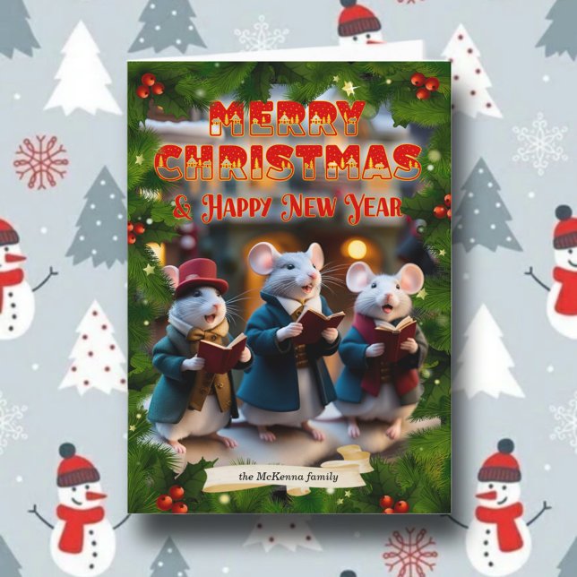 Cute Christmas Carol Mice Christian Custom Photo Holiday Postcard (Creator Uploaded)