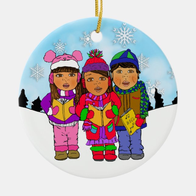 Cute Christmas Carolers Personalized Holiday Ceramic Ornament (Front)