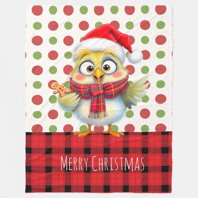 Cute Christmas Cartoon chick. customizable Fleece Blanket (Front)
