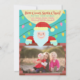 Cute Christmas Cartoon Santa Claus Custom Photo Holiday Card